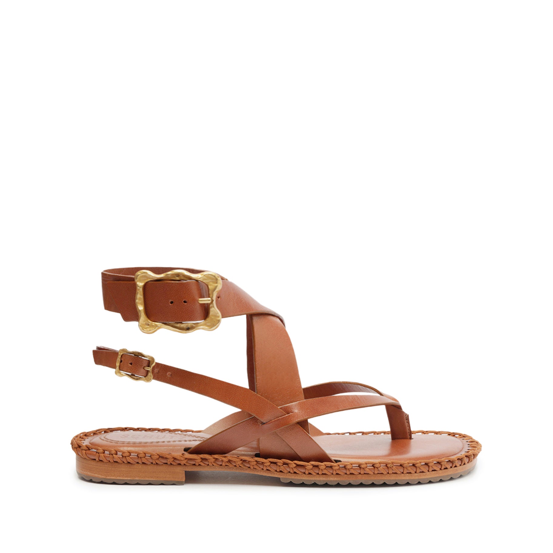 Keith Flat Leather Sandal Flats SPRING 24 5 Honey Peach Atanado Leather - Schutz Shoes