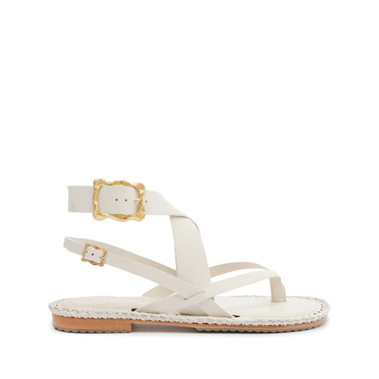 Keith Flat Leather Sandal SPRING 24 5 Pearl Atanado Leather - Schutz Shoes