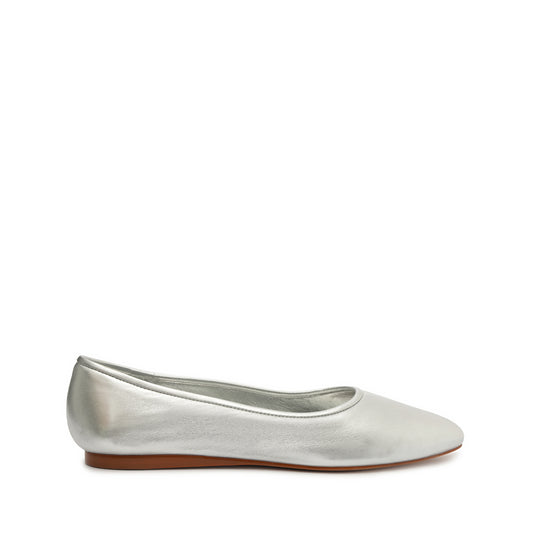 Vanessa Leather Flat Flats FALL 23 5 Silver Calf Leather - Schutz Shoes