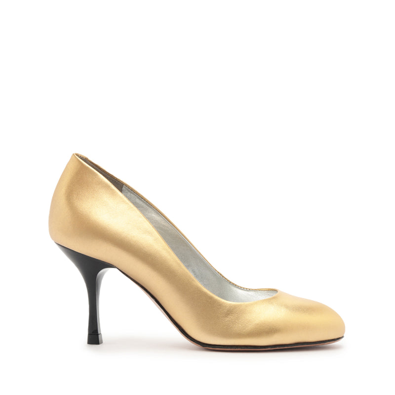Giordana Leather Pump Pumps Fall 23 5 Gold Metallic Leather - Schutz Shoes