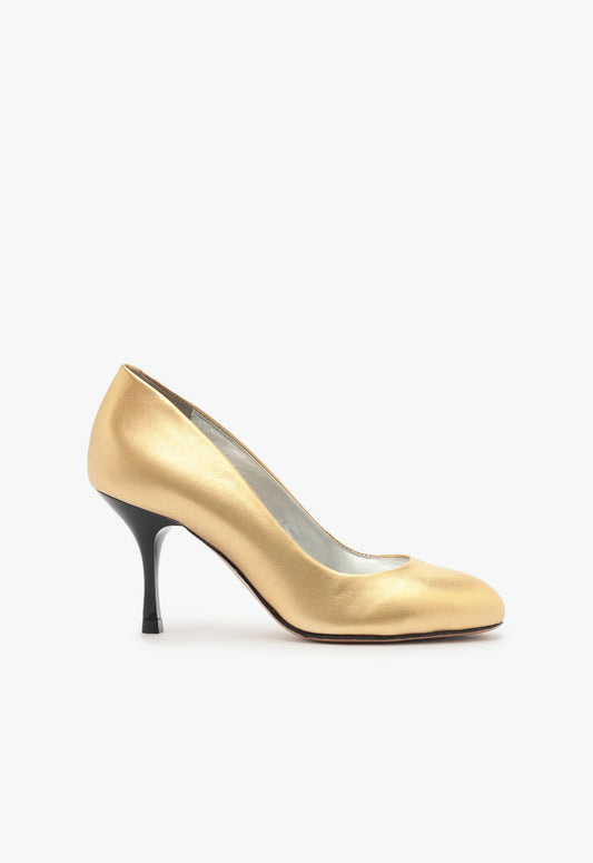 Giordana Leather Pump Pumps WINTER 23 5 Gold Metallic Leather - Schutz Shoes