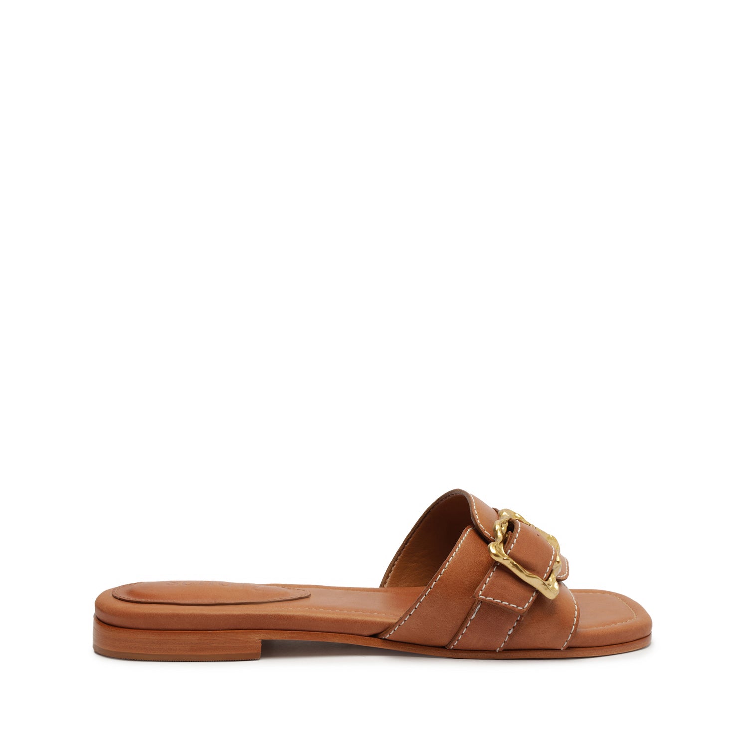 Wavy Flat Sandal 5 Brown Leather - Schutz Shoes