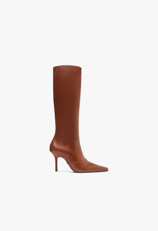 Raffaela Up Stiletto Boot Boots Fall 24 5 Brown Leather - Schutz Shoes