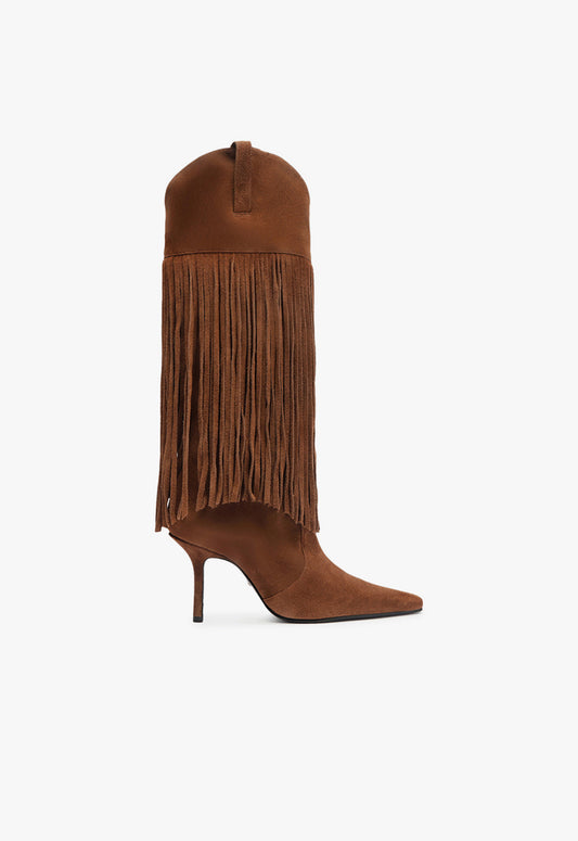 Raffaela Up Fringes Boot Fall 24 5 Brown Suede - Schutz Shoes