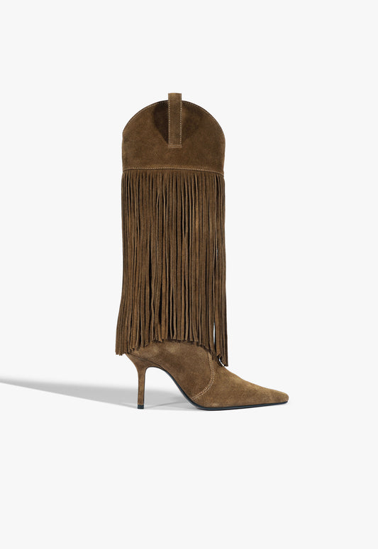 Raffaela Up Fringes Stiletto Suede Boot Fall 25 5 Pecan Brown Suede - Schutz Shoes