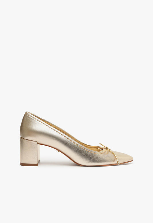 Arissa Block Metallic Leather Pump Pre Fall 24 5 Gold Leather - Schutz Shoes