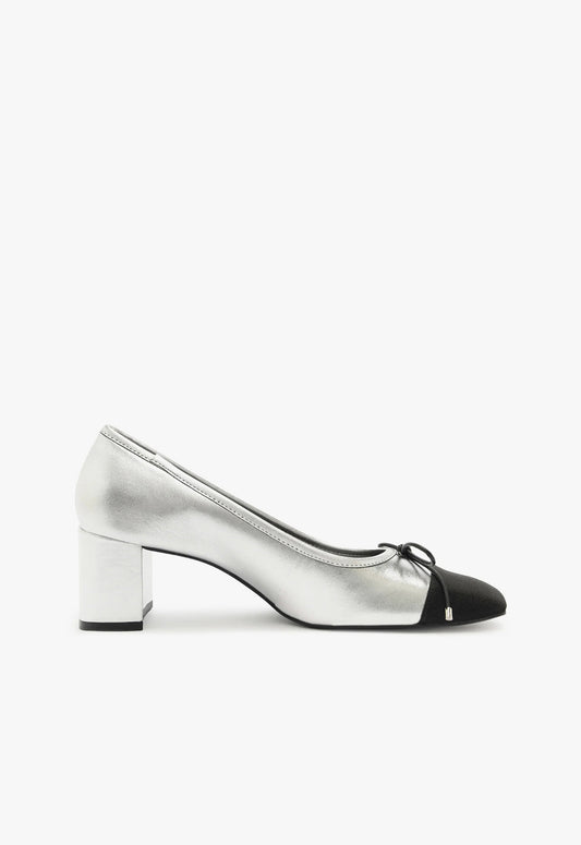 Arissa Block Metallic Leather Pump Pre Fall 24 5 Silver Leather - Schutz Shoes