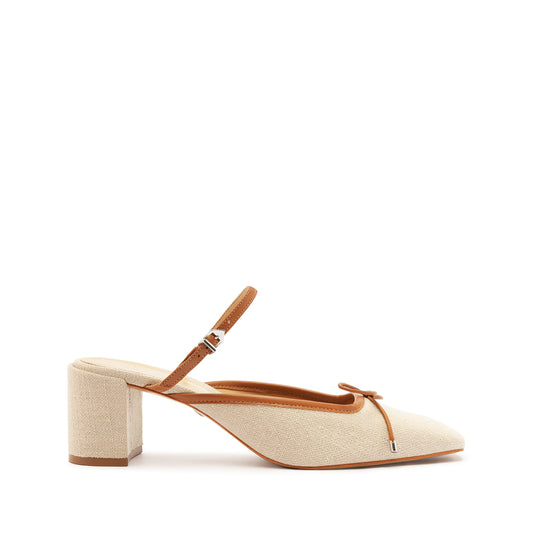 Arissa Linen Block Mule Pumps SPRING 24 5 Beige Linen Fabric - Schutz Shoes