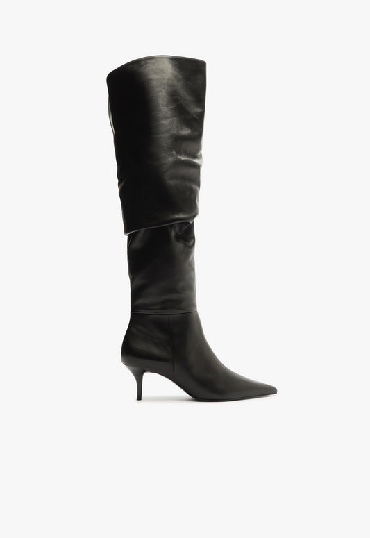 Ashlee Over The Knee Mid Boot Boots Winter 24 5 Black Atanado Leather - Schutz Shoes