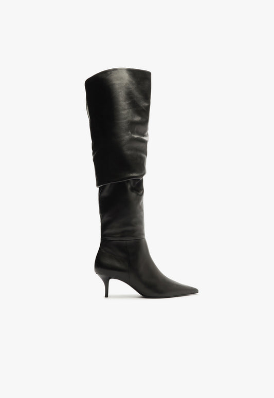 Ashlee Mid Over The Knee Boot Winter 24 5 Black Atanado Leather - Schutz Shoes