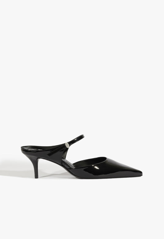 Tonya Mid Mule Pump Winter 24 5 Black Patent Leather - Schutz Shoes