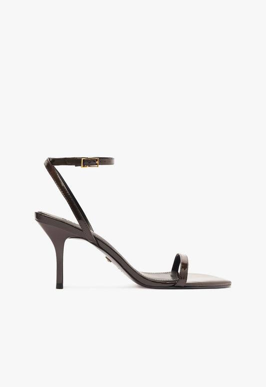 Melanie Patent Leather Sandal Pre Fall 24 5 Dark Brown Patent Leather - Schutz Shoes