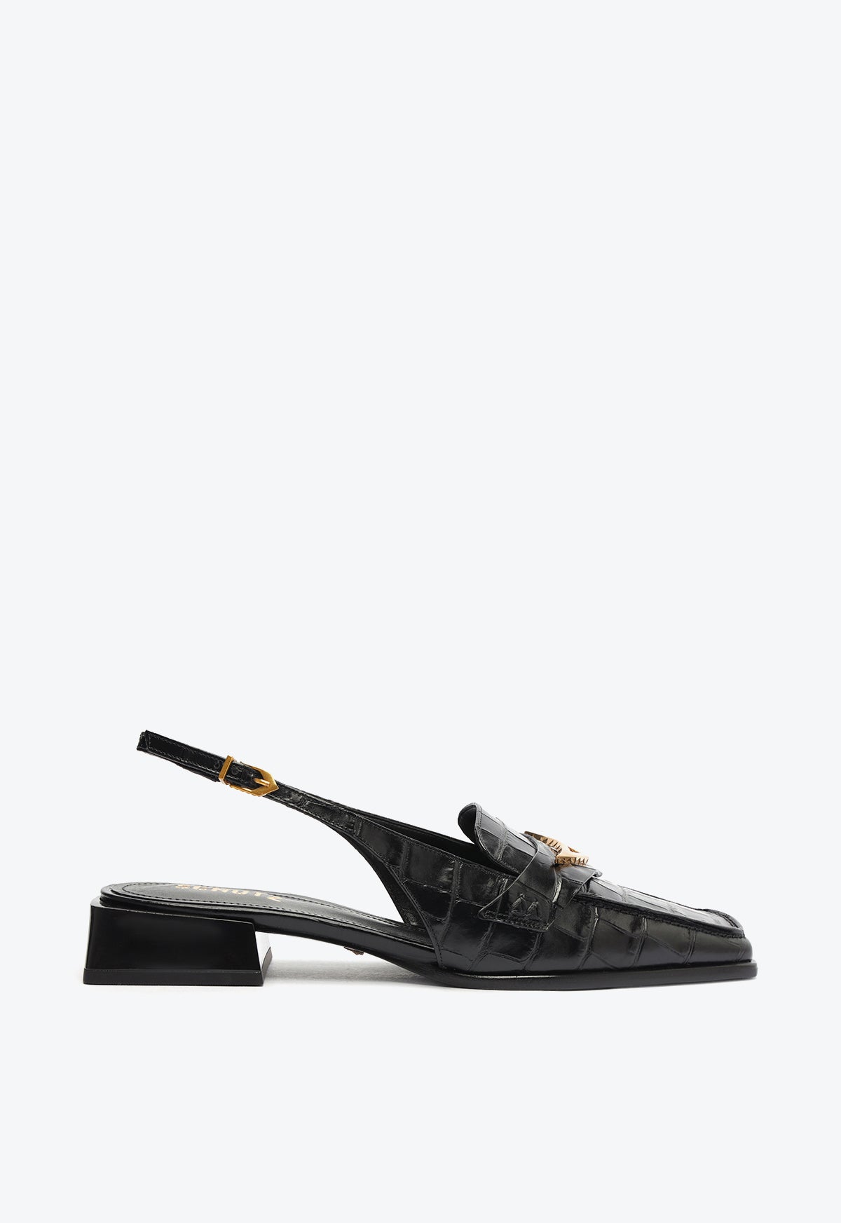 Arizona Sling Block Leather Pump Pumps Pre Fall 24 5 Black Croco Embossed Leather - Schutz Shoes