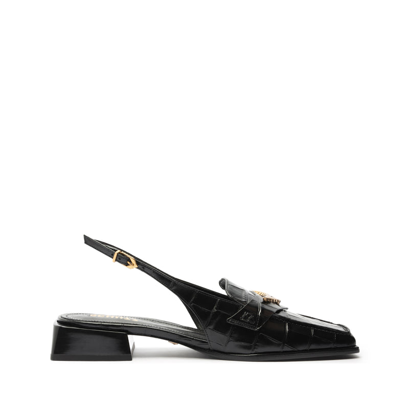 Arizona Sling Block Leather Pump Pumps Pre Fall 24 5 Black Croco Embossed Leather - Schutz Shoes