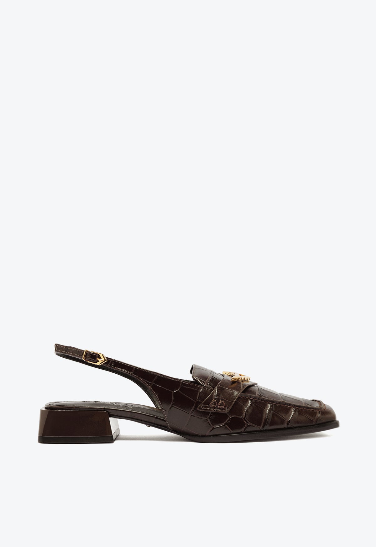 Arizona Sling Block Leather Pump Pre Fall 24 5 Brown Croco Embossed Leather - Schutz Shoes