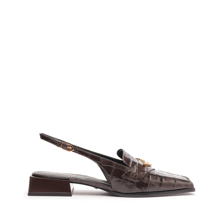 Arizona Sling Block Leather Pump Pumps Pre Fall 24 5 Brown Croco Embossed Leather - Schutz Shoes