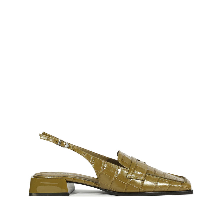 Arizona Sling Block Pump Pumps Fall 24 5 Green Crocodile-Embossed Leather - Schutz Shoes