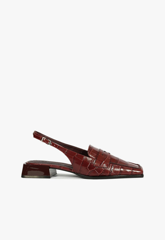 Arizona Sling Block Pump Pumps Fall 24 5 Cherry Wine Crocodile-Embossed Leather - Schutz Shoes