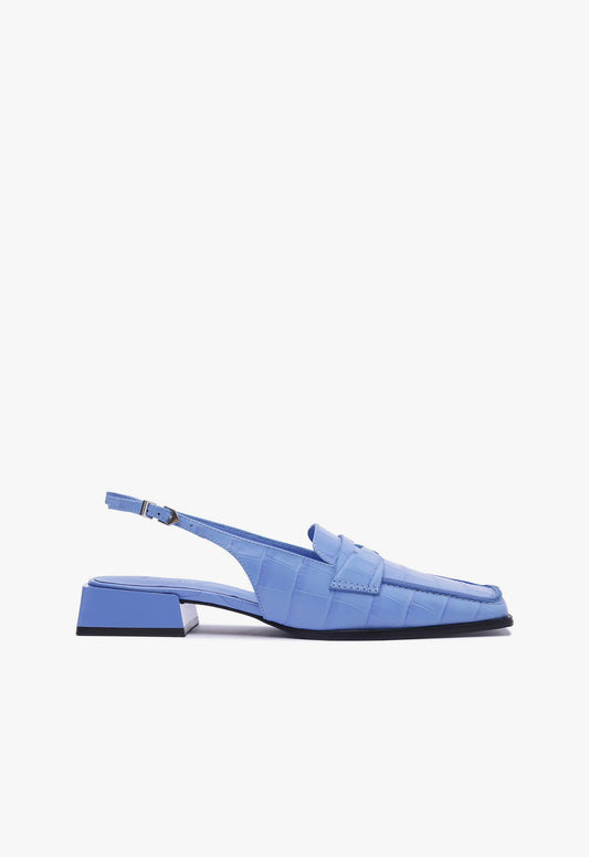 Arizona Sling Block Pump Fall 24 5 Blue Crocodile-Embossed Leather - Schutz Shoes