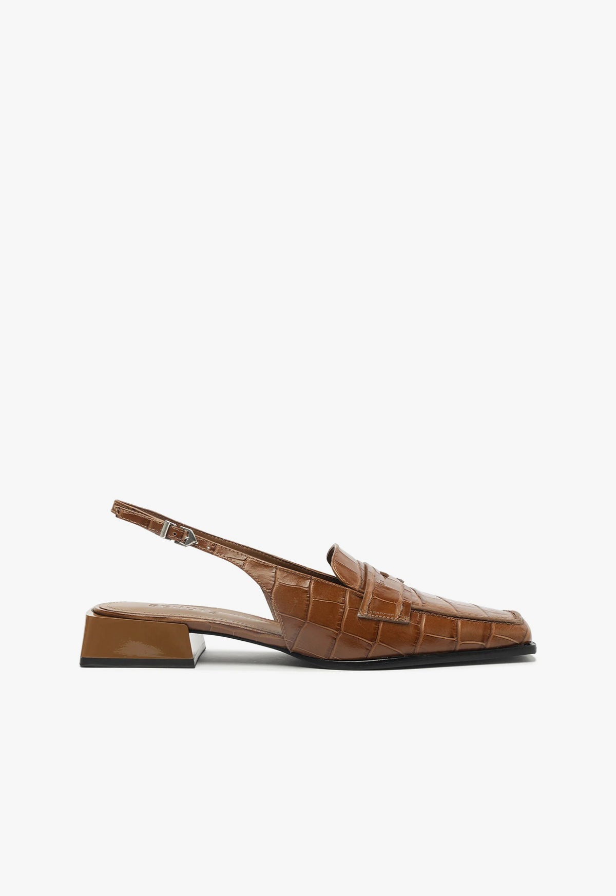 Arizona Sling Block Pump Pumps Fall 24 5 Dark Caramel Crocodile-Embossed Leather - Schutz Shoes