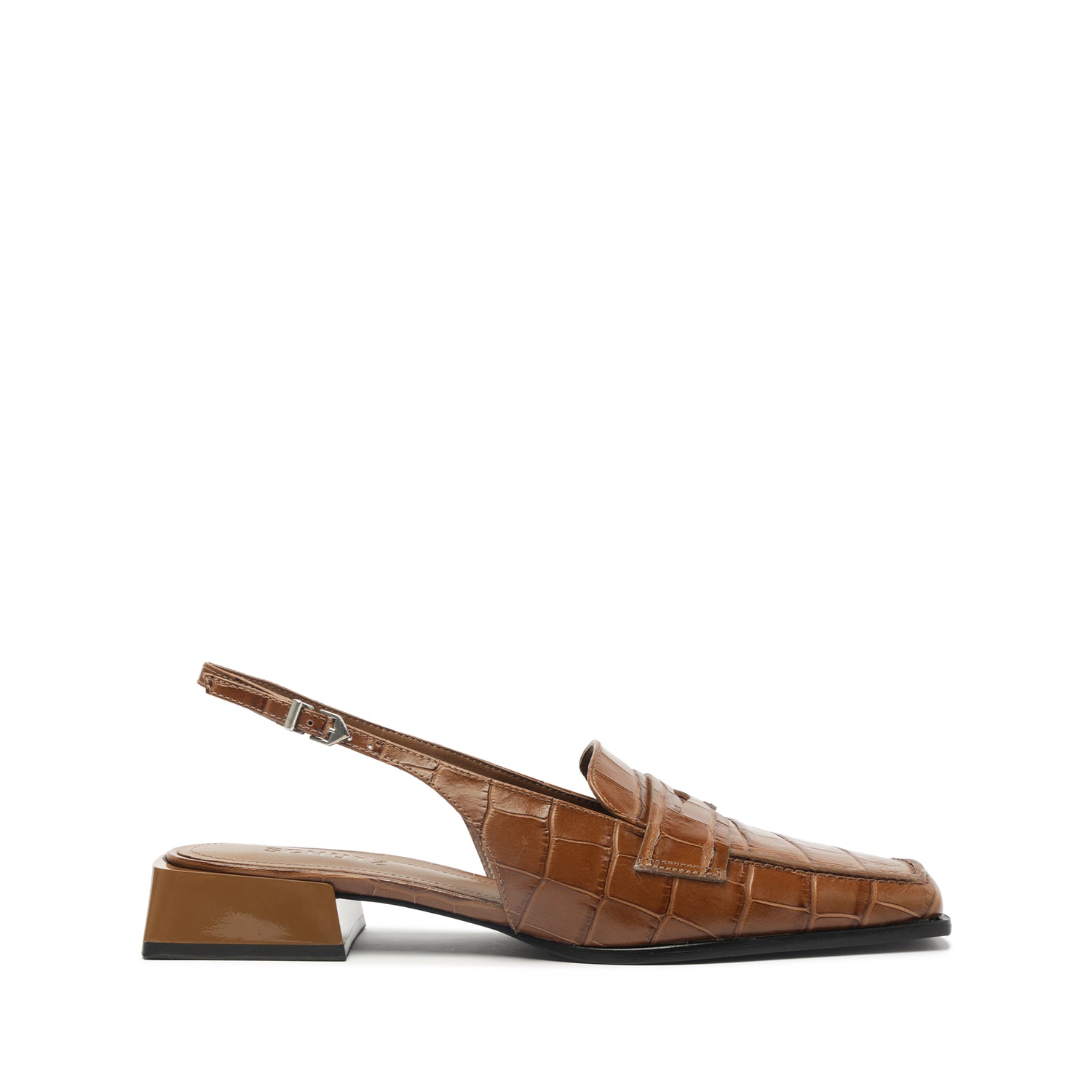 Arizona Sling Block Pump Pumps Fall 24 5 Dark Caramel Crocodile-Embossed Leather - Schutz Shoes