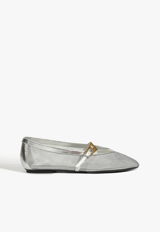 Sylvie Ballet Flat Winter 24 5 Silver Metallic Nappa - Schutz Shoes