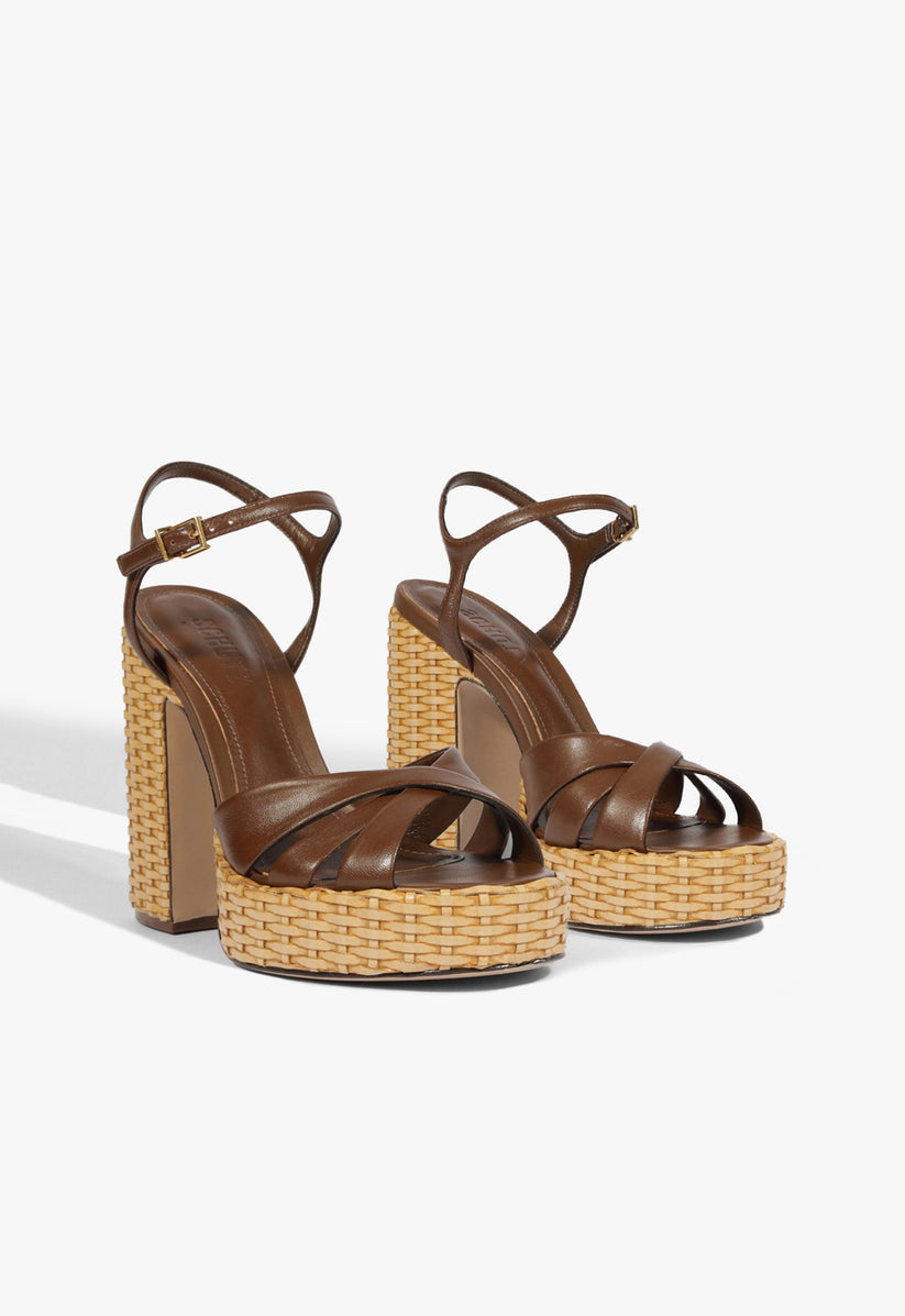 Keefa Straw Platform Sandal | Brown Leather - SCHUTZ
