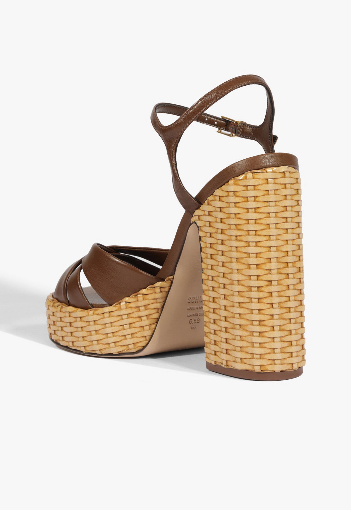 schutz women's keefa platform dress sandal Schutz Women's Keefa High Straw Round Toe Sandals - Brown