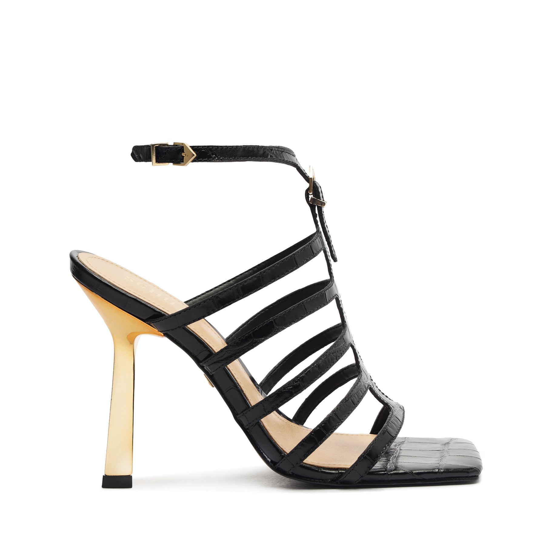 Hayden Crocodile-Embossed Leather Sandal Sandals SPRING 24 5 Black Crocodile-Embossed Leather - Schutz Shoes