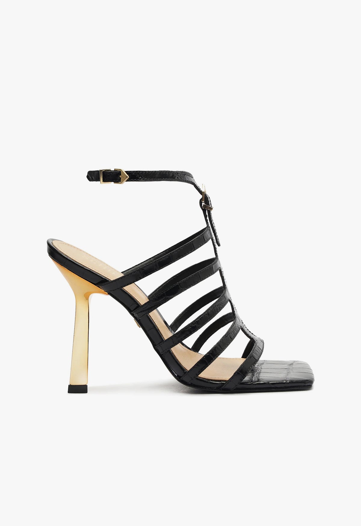 Hayden Crocodile-Embossed Leather Sandal Sandals SPRING 24 5 Black Crocodile-Embossed Leather - Schutz Shoes