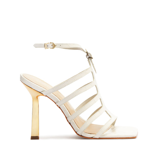 Hayden Crocodile-Embossed Leather Sandal Sandals SPRING 24 5 Pearl Crocodile-Embossed Leather - Schutz Shoes