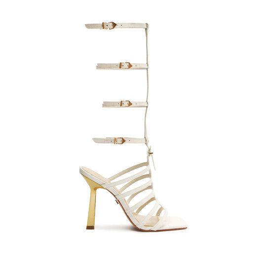 Hayden Up Crocodile-Embossed Leather Sandal SPRING 24 5 Pearl Crocodile-Embossed Leather - Schutz Shoes