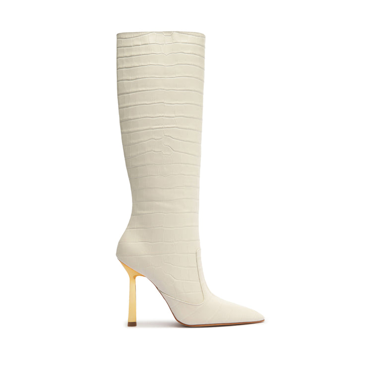 Ciara Boot Boots Fall 24 5 Pearl Crocodile-Embossed Leather - Schutz Shoes