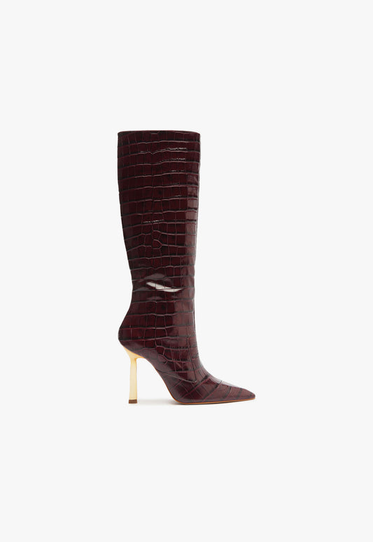 Ciara Boot Boots Fall 24 5 Cherry Wine Crocodile-Embossed Leather - Schutz Shoes