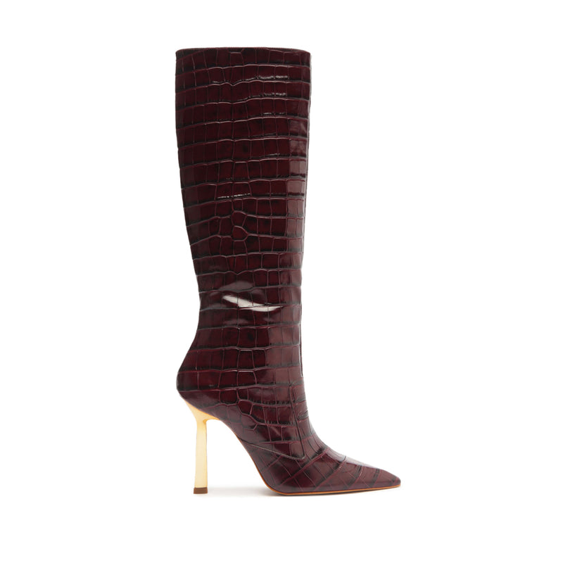 Ciara Boot Boots Fall 24 5 Cherry Wine Crocodile-Embossed Leather - Schutz Shoes