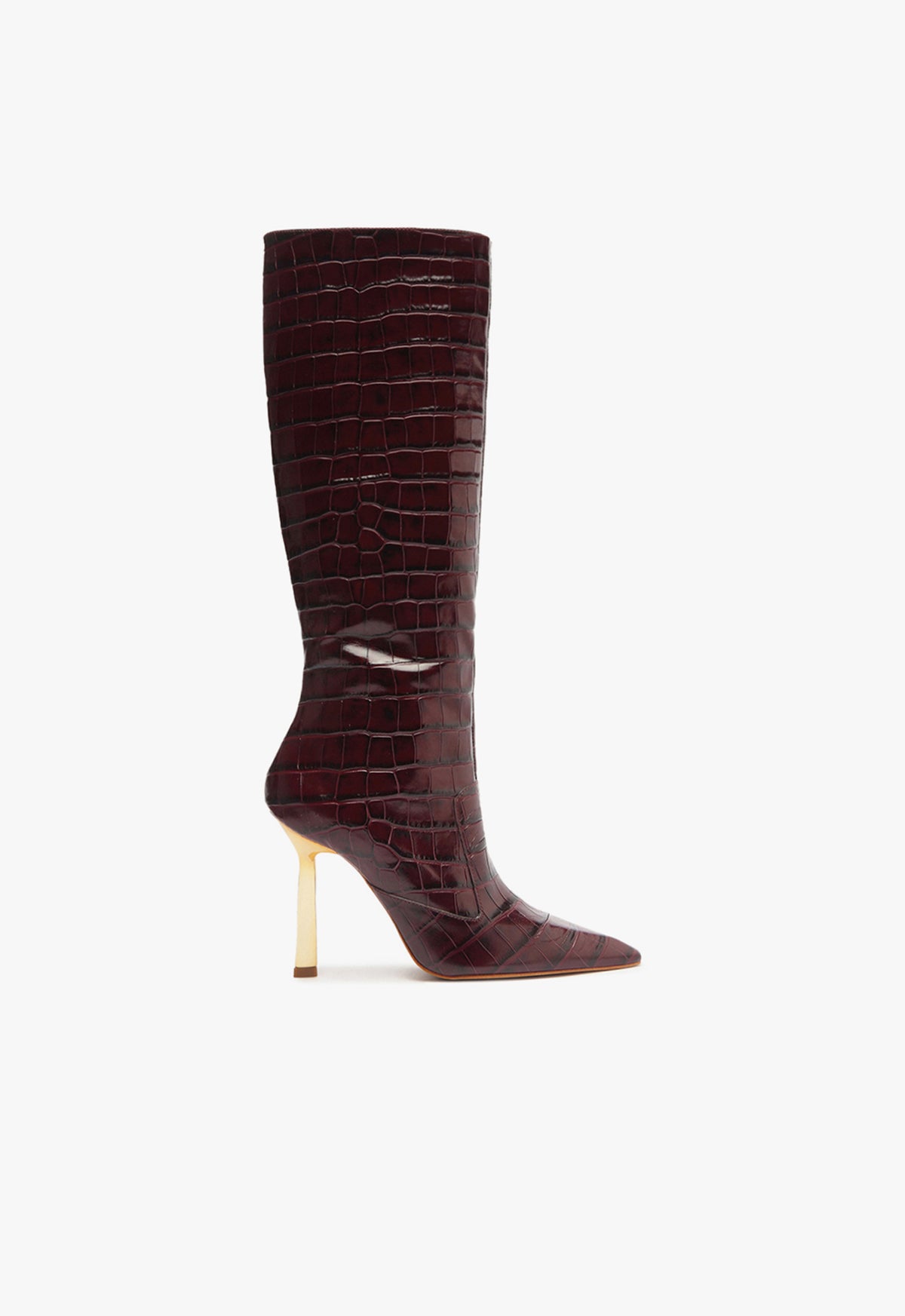 Ciara Boot Fall 24 5 Cherry Wine Crocodile-Embossed Leather - Schutz Shoes