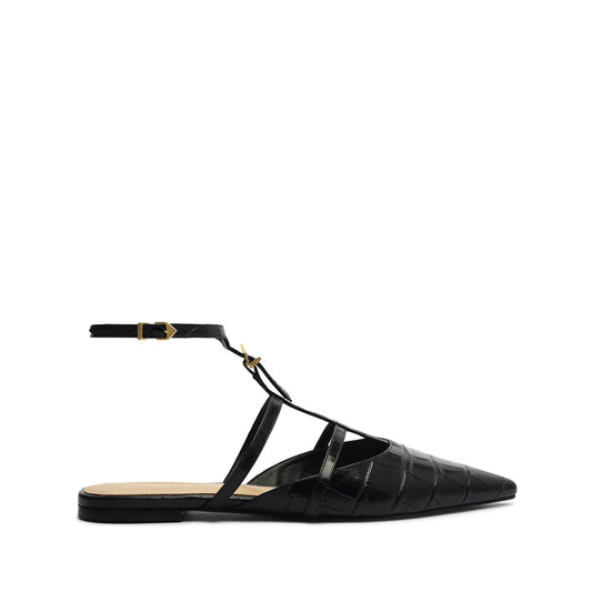 Hayden Ballet Crocodile-Embossed Leather Flat Flats SPRING 24 5 Black Crocodile-Embossed Leather - Schutz Shoes