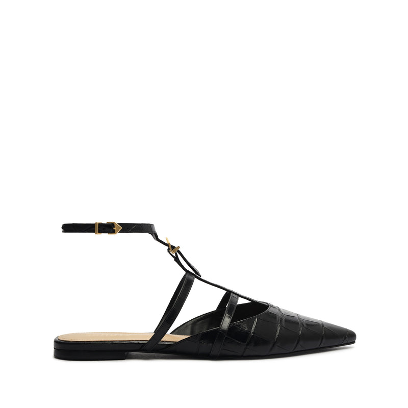 Hayden Ballet Crocodile-Embossed Leather Flat Flats Spring 24 5 Black Crocodile-Embossed Leather - Schutz Shoes