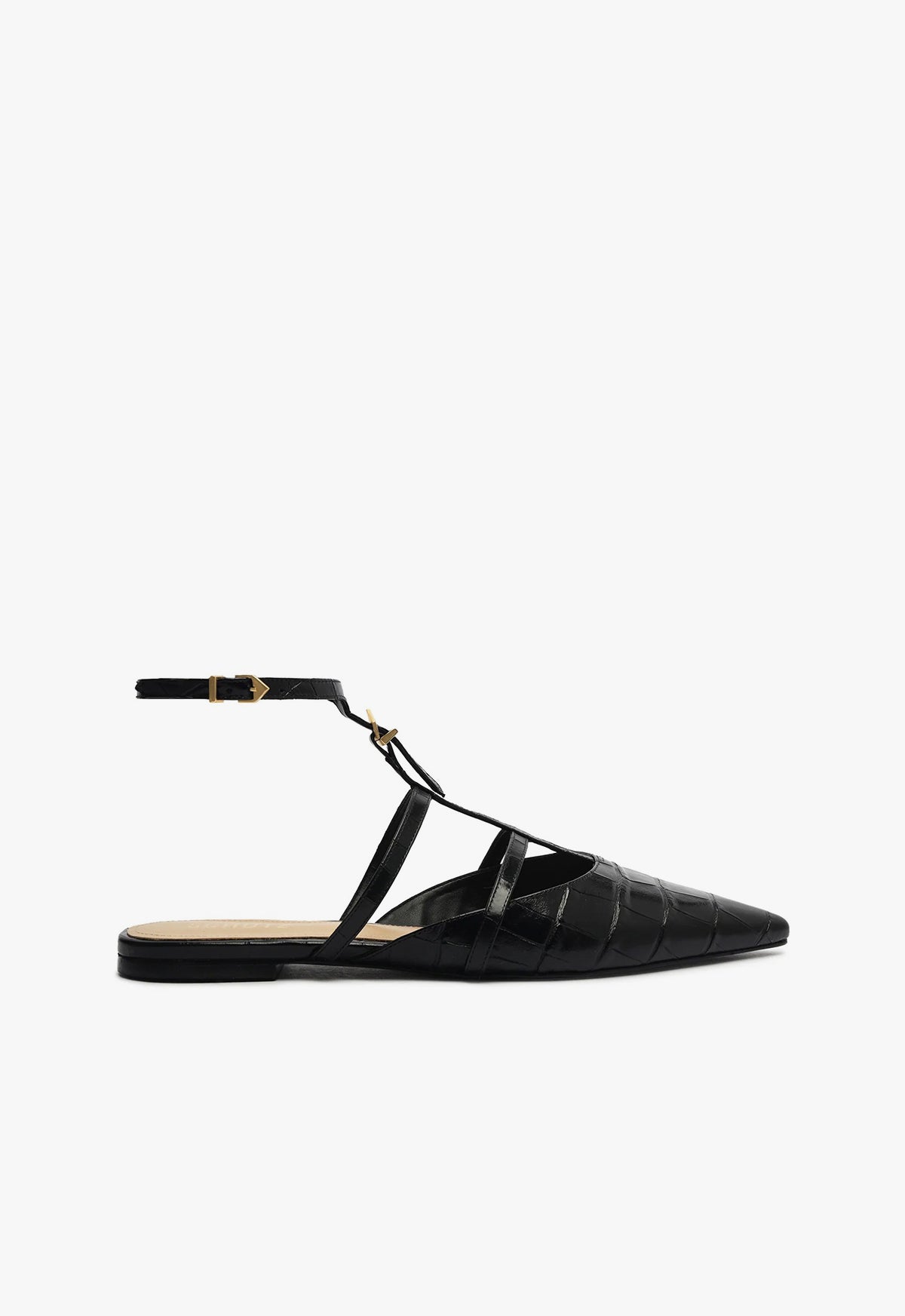 Hayden Ballet Crocodile-Embossed Leather Flat Flats SPRING 24 5 Black Crocodile-Embossed Leather - Schutz Shoes