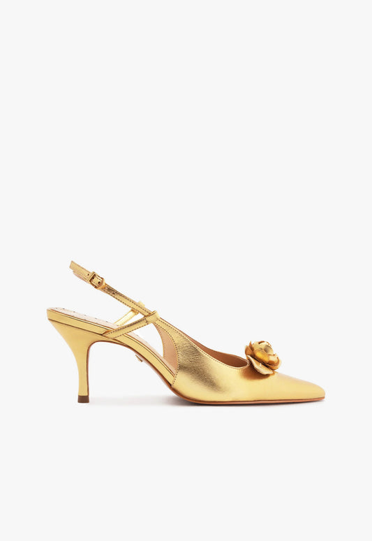 Alma Sling Metallic Leather Pump SPRING 24 5 Gold Metallic Leather - Schutz Shoes