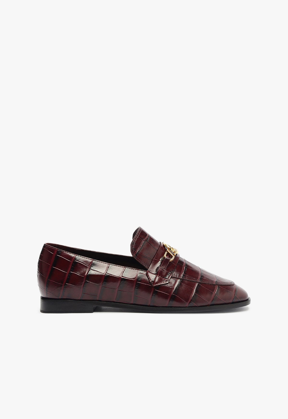 Morgan Flat Flats Fall 24 5 Cherry Wine Crocodile-Embossed Leather - Schutz Shoes