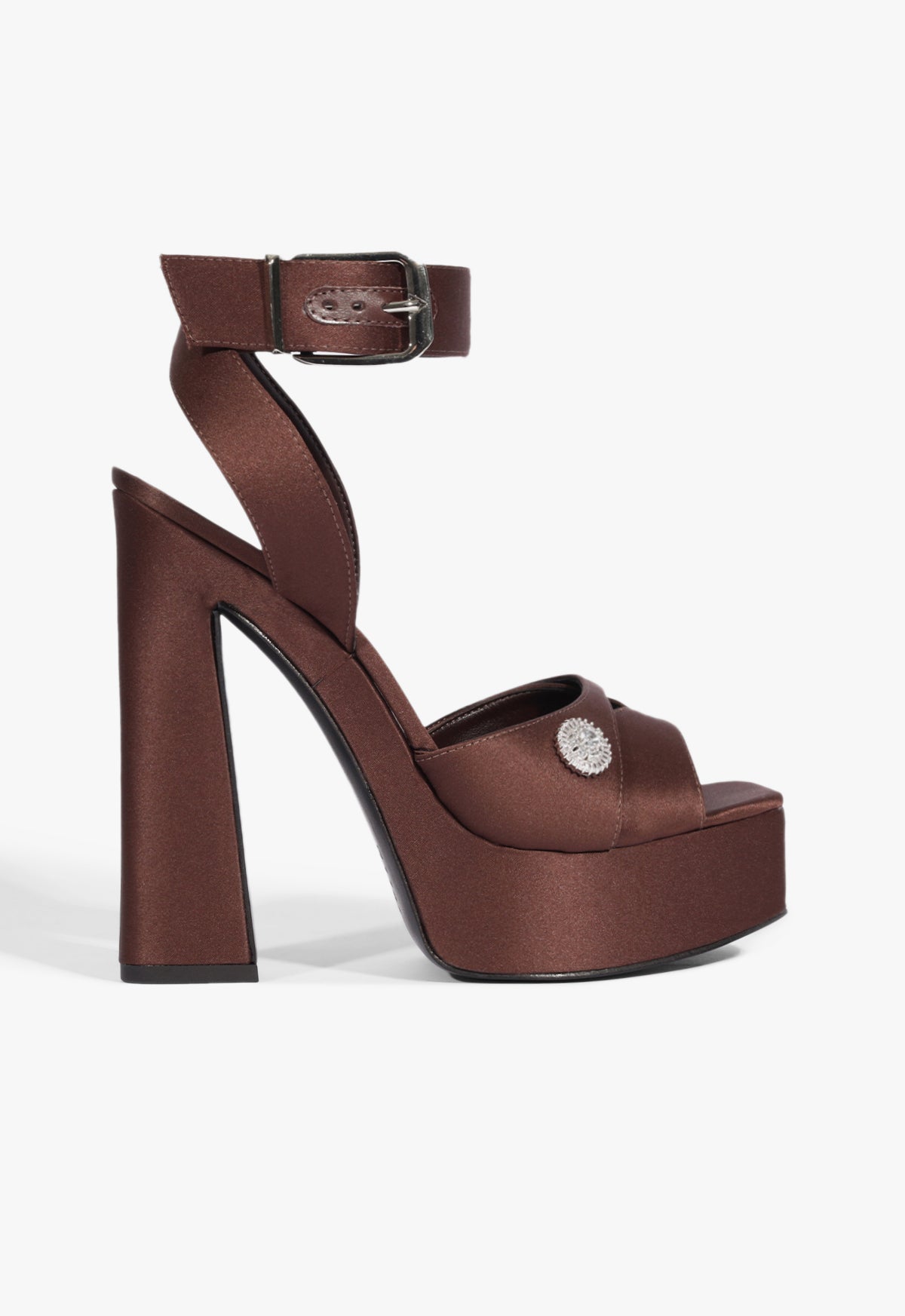 Heidi Platform Sandal Sandals Winter 24 5 Cinnamon Coffee Satin - Schutz Shoes