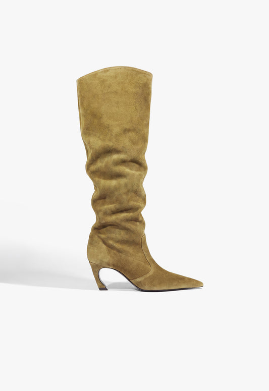 Lexi Mid Slouch Leather Boot 5 Dried Olive Suede - Schutz Shoes