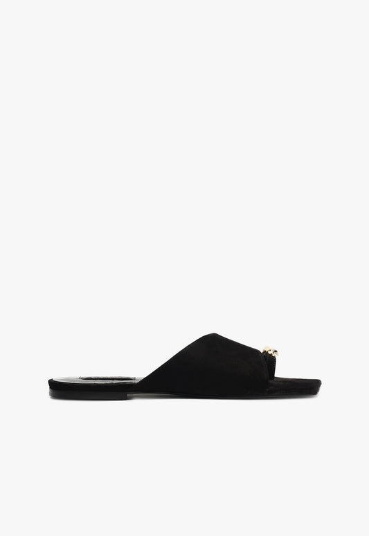 Jodie Flat Sandal Resort 25 5 Black Nubuck - Schutz Shoes