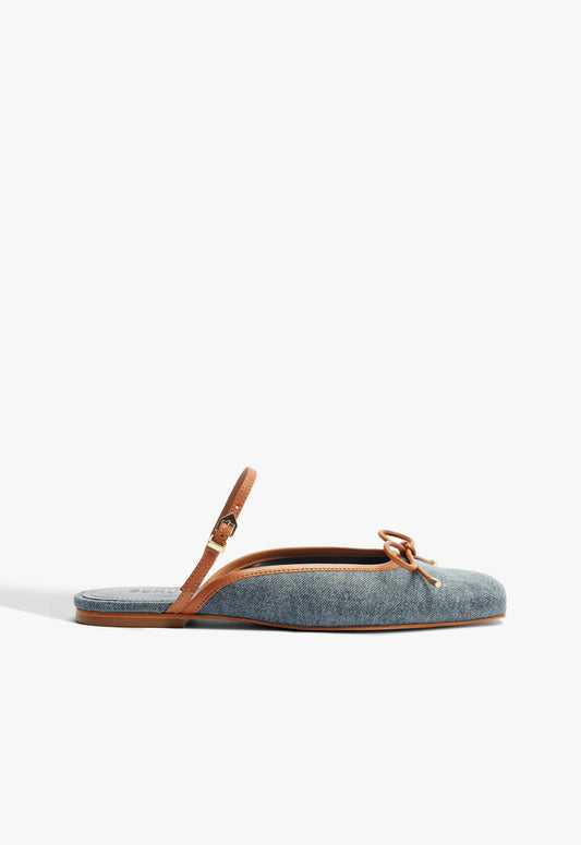 Arissa Strap Mule Fabric Flat 5 Blue Fabric - Schutz Shoes