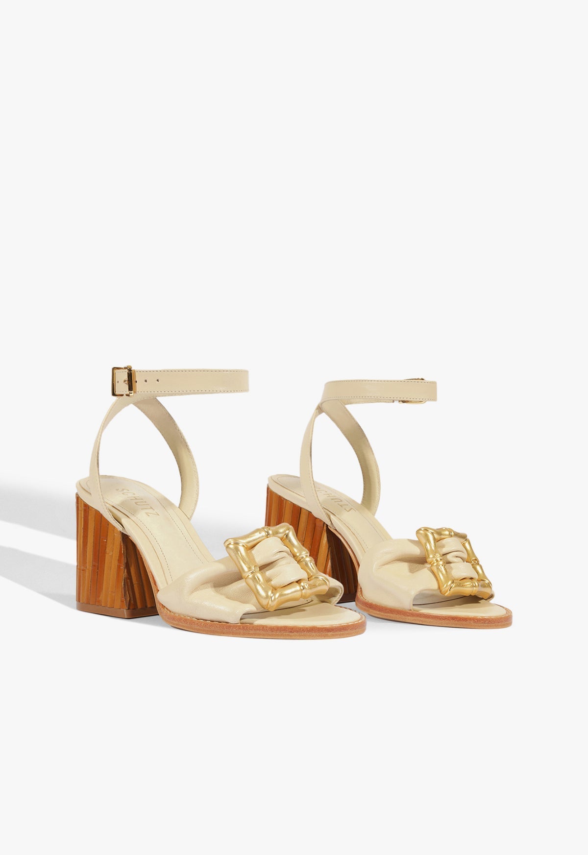 Enola Bamboo Mid Block Leather Sandal - Schutz Shoes