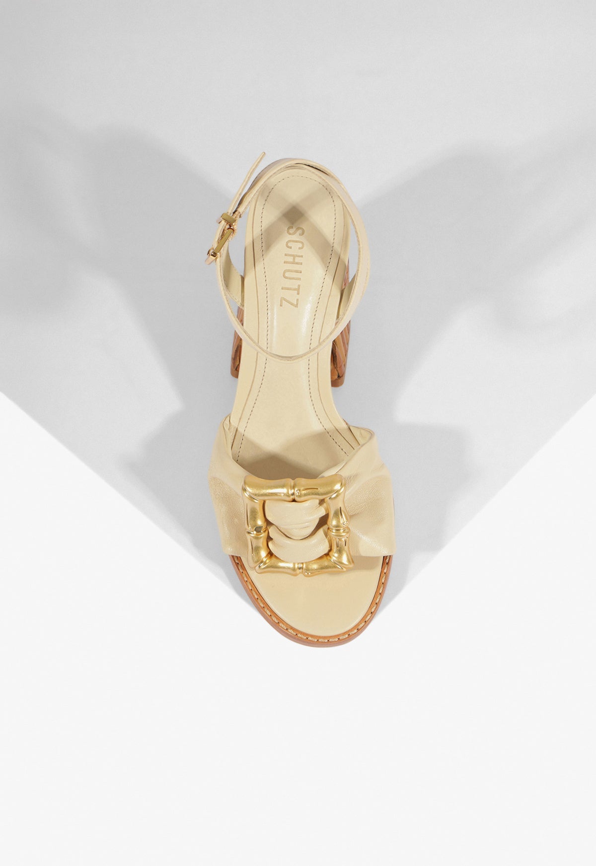 Enola Bamboo Mid Block Leather Sandal - Schutz Shoes