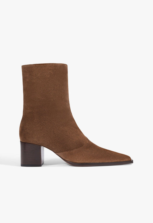 Raffaela Mid Suede Bootie 5 Pecan Brown Suede - Schutz Shoes