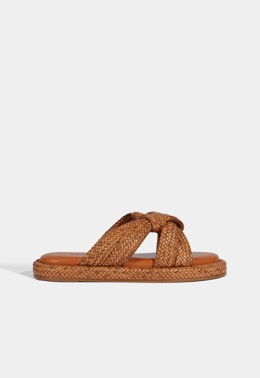 Kali Raffia Sandal Flats Spring 25 5 Brown Synthetic - Schutz Shoes