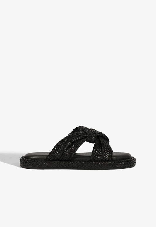 Kali Raffia Sandal Flats Spring 25 5 Black Synthetic - Schutz Shoes